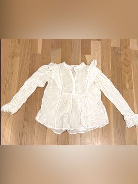 Zara embroidered White Eyelet Long Sleeve Peasant Blouse